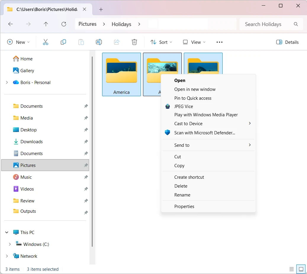 JPEG Vice command in the Windows File Explorer right-click menu
